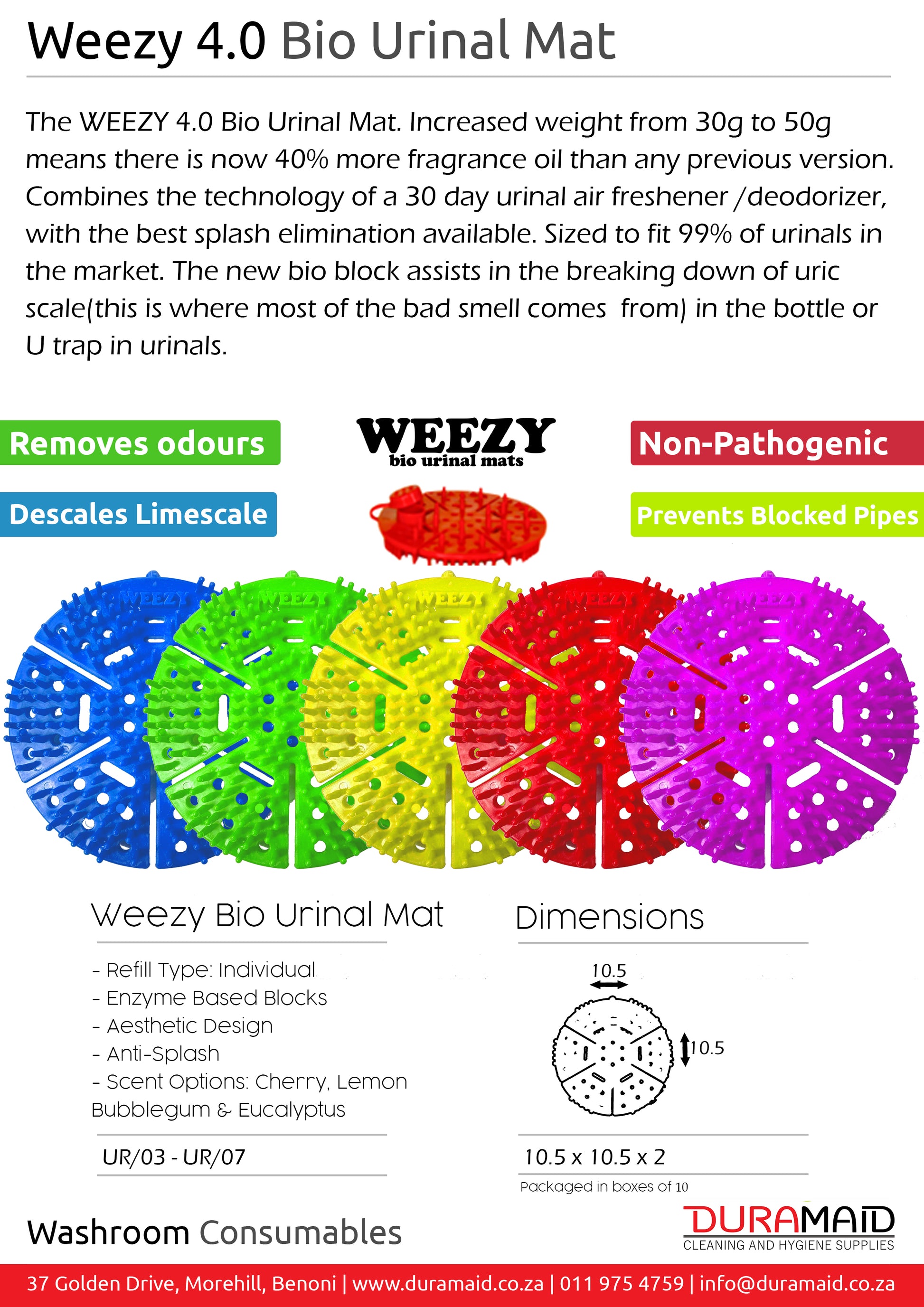 Weezy 4.0 Bio Urinal Mats (10 Pack) – Duramaid Cleaning and Hygiene ...